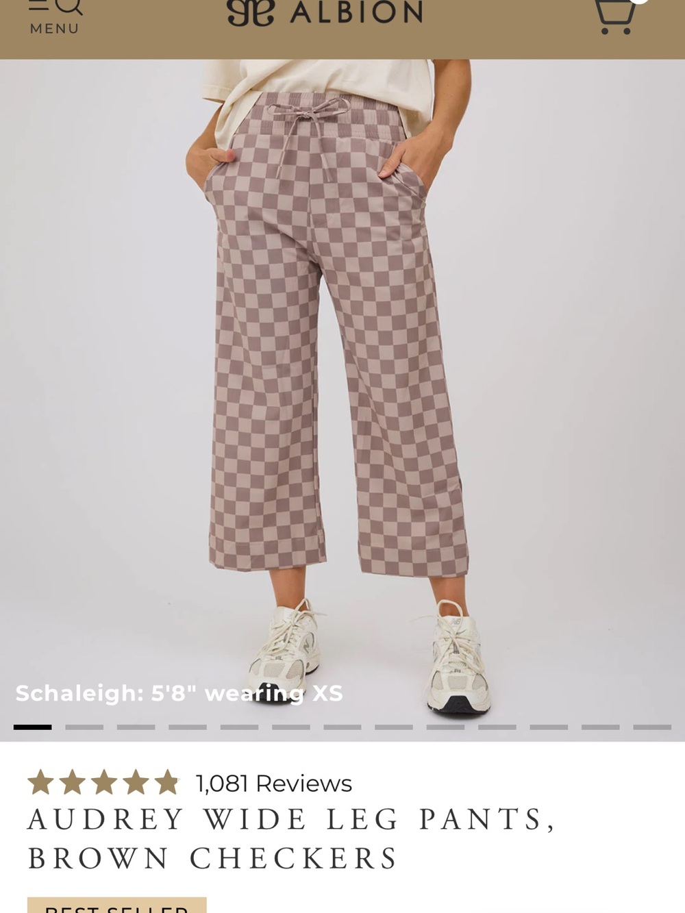 Albion Audrey Wide-Leg Pants in Brown Checker